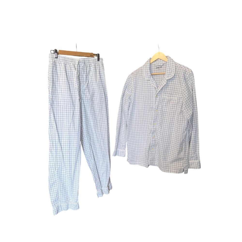 Lands end men’s pajama pants long sleeve set medium tall 100% cotton plaid 2025